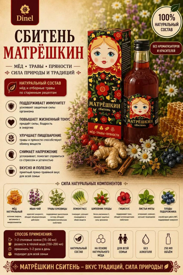 №3 Сбитень Матрёшкин, 250мл  в Новосибирске
